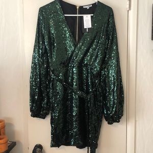 Green Long Sleeve Sequin Mini Dress